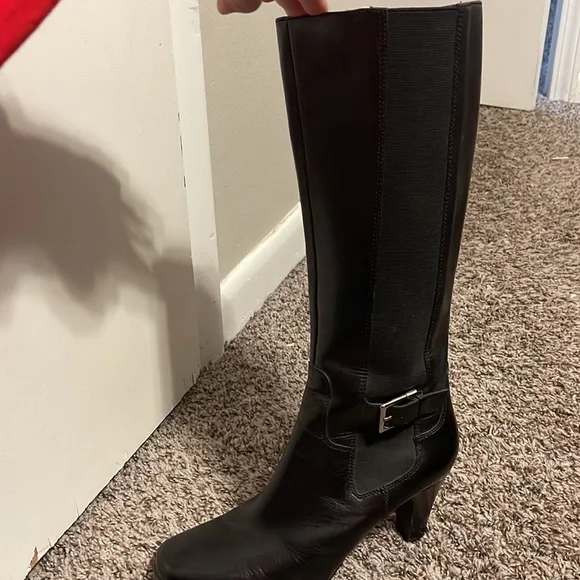 Anne Klein - Black heel dress leather boots - 9 - Picture 4 of 6